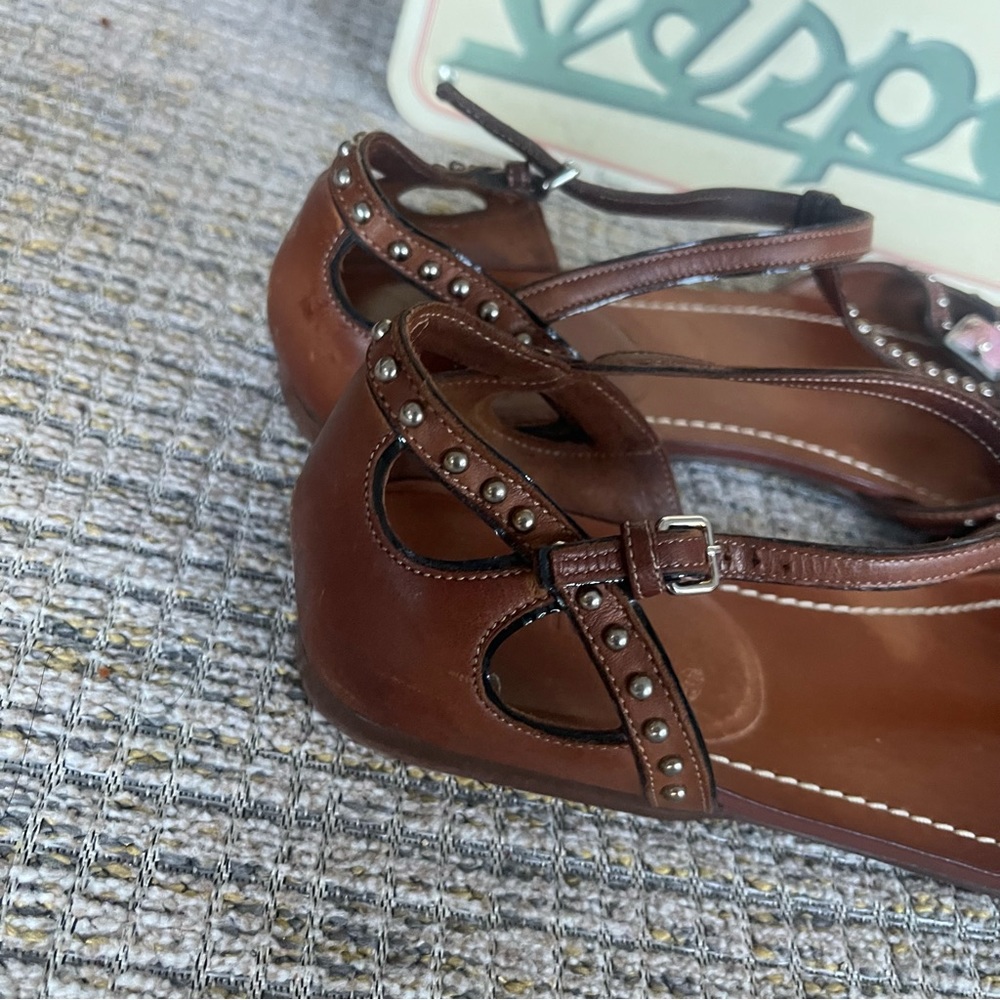 Miu Miu Bejeweled T-Strap Brown Leather Sandals - Picture 9 of 11